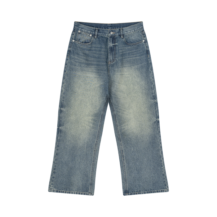 Button Vintage Wash Wide Leg Jeans