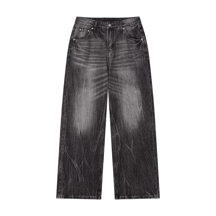 Faded Black Panel Wide Jeans