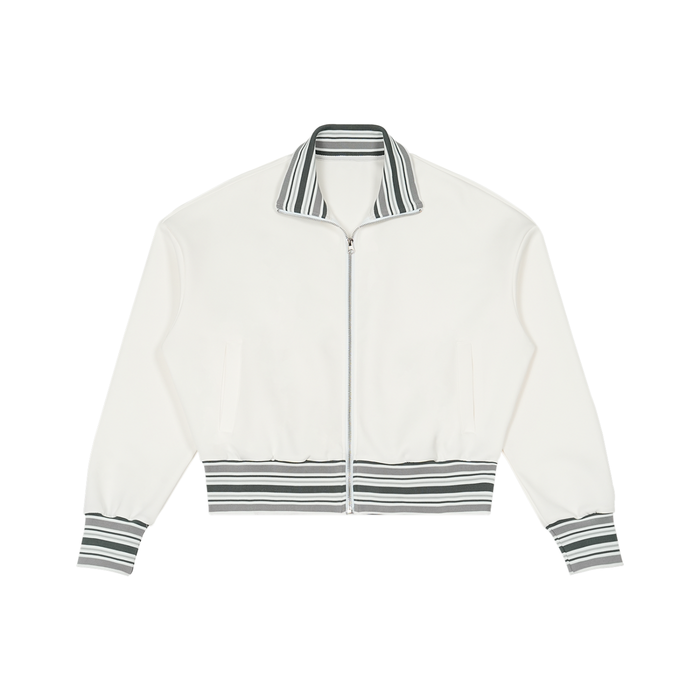 Striped Rib Collar Zip Jacket