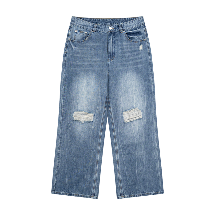Distressed Straight Leg Denim Jeans