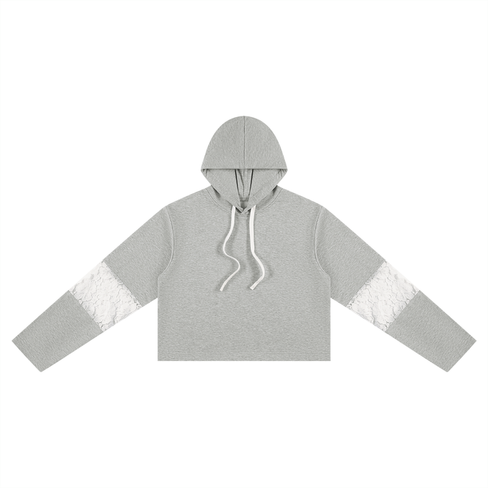 Cropped Lace-Panel Hoodie