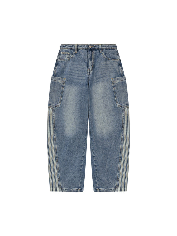 Loose Vintage Wash Barrel Leg Jeans