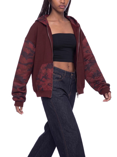 Colorblock Camo Full Zip Boxy Hoodie