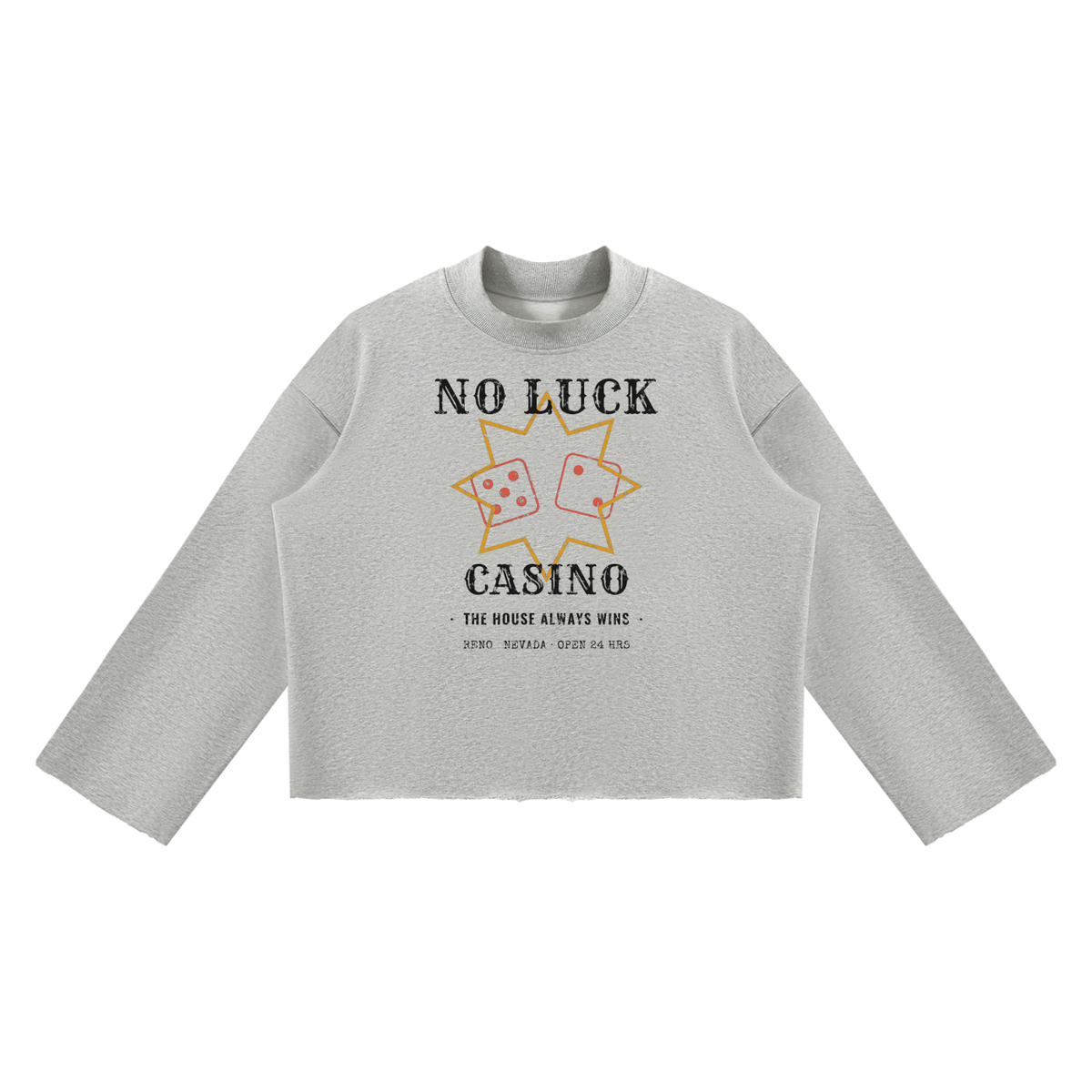 No Luck Casino Mock Neck Sweatshirt – Flower Gray – front