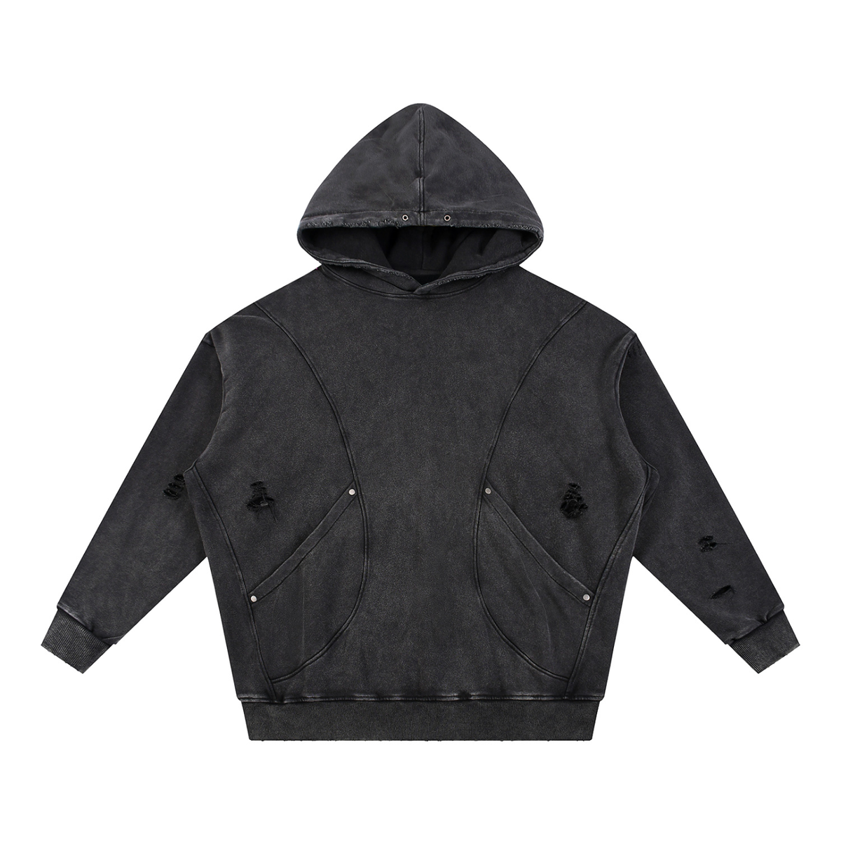 Snow Washed Distressed Pocket Hoodie