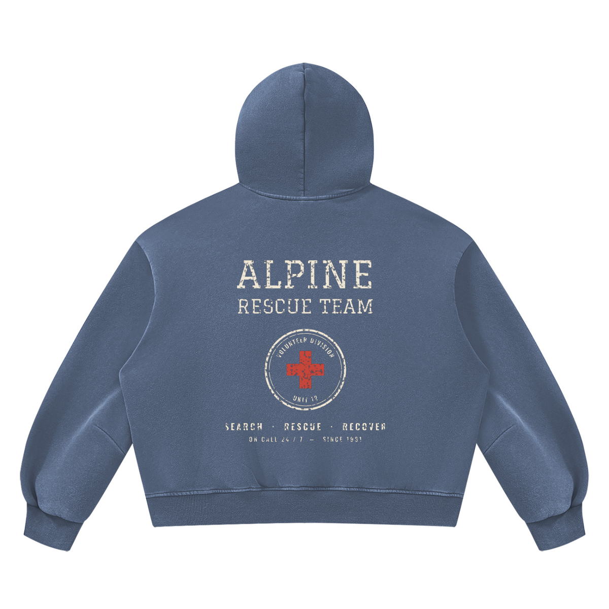 Alpine Rescue Vintage Wash Hoodie – Washed Blue – back