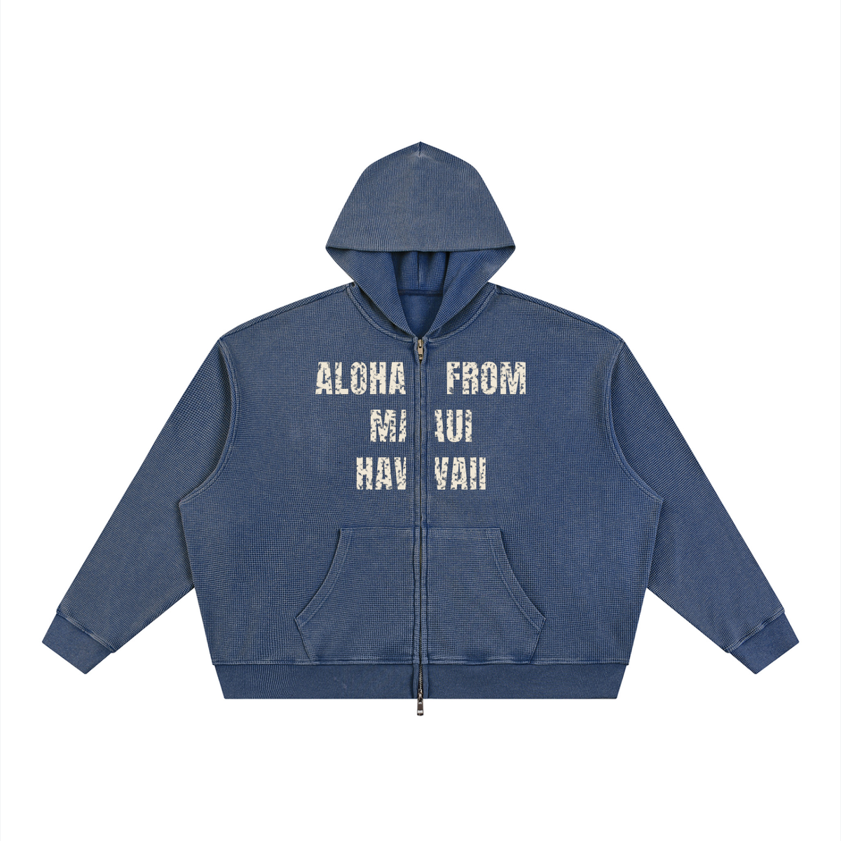 Aloha From Maui Waffle Full Zip Hoodie – Navy Blue – front