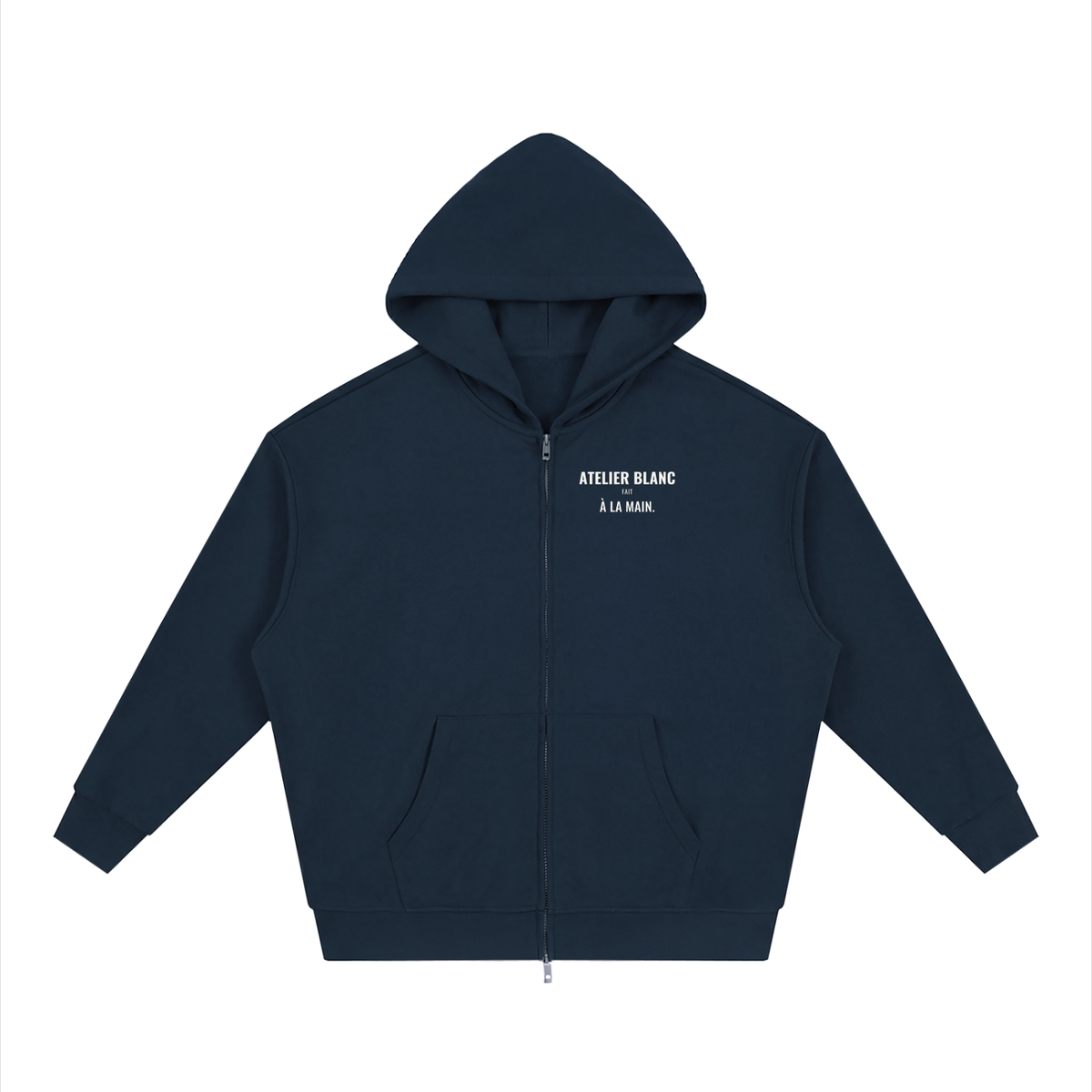 Atelier Blanc Loose Zip Hoodie – Navy Blue – front