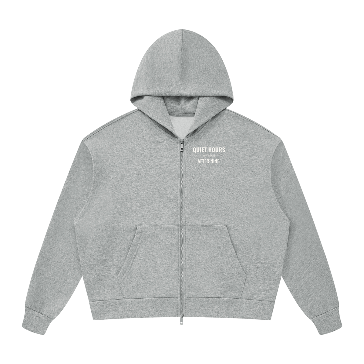Quiet Hours Drop Shoulder Zip Hoodie – Flower Gray – front
