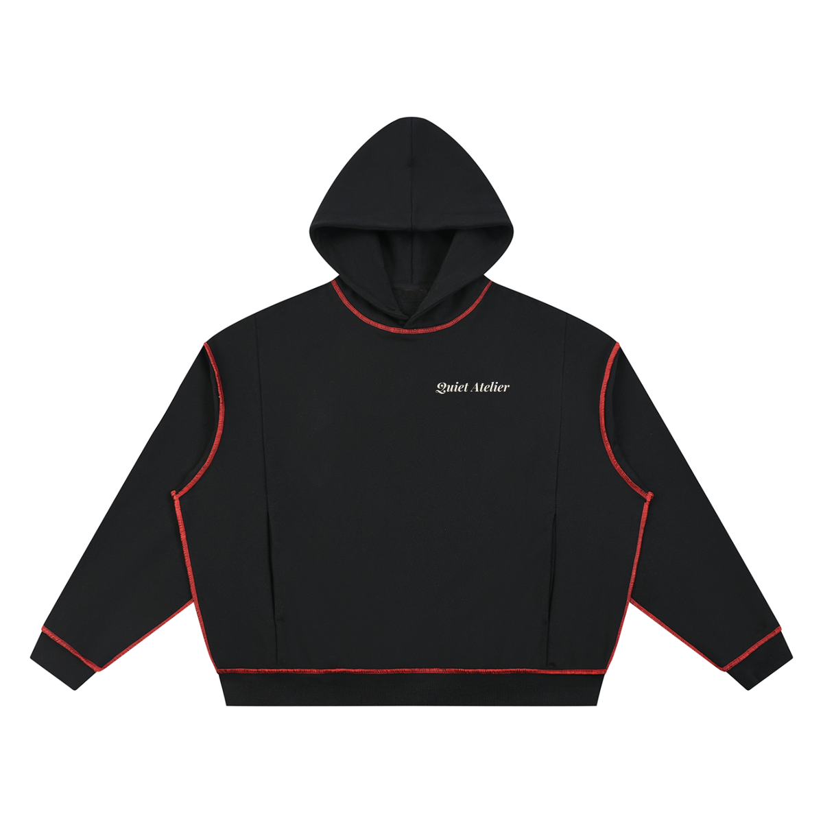 Quiet Atelier Topstitch Hoodie – Black – front
