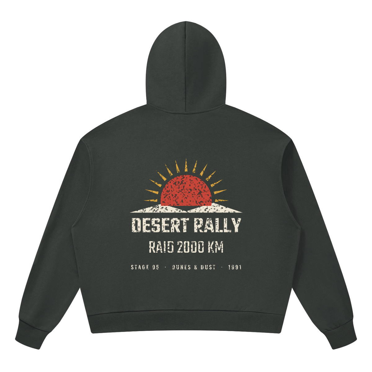 Desert Rally Drop Shoulder Hoodie – Dark Gray – back