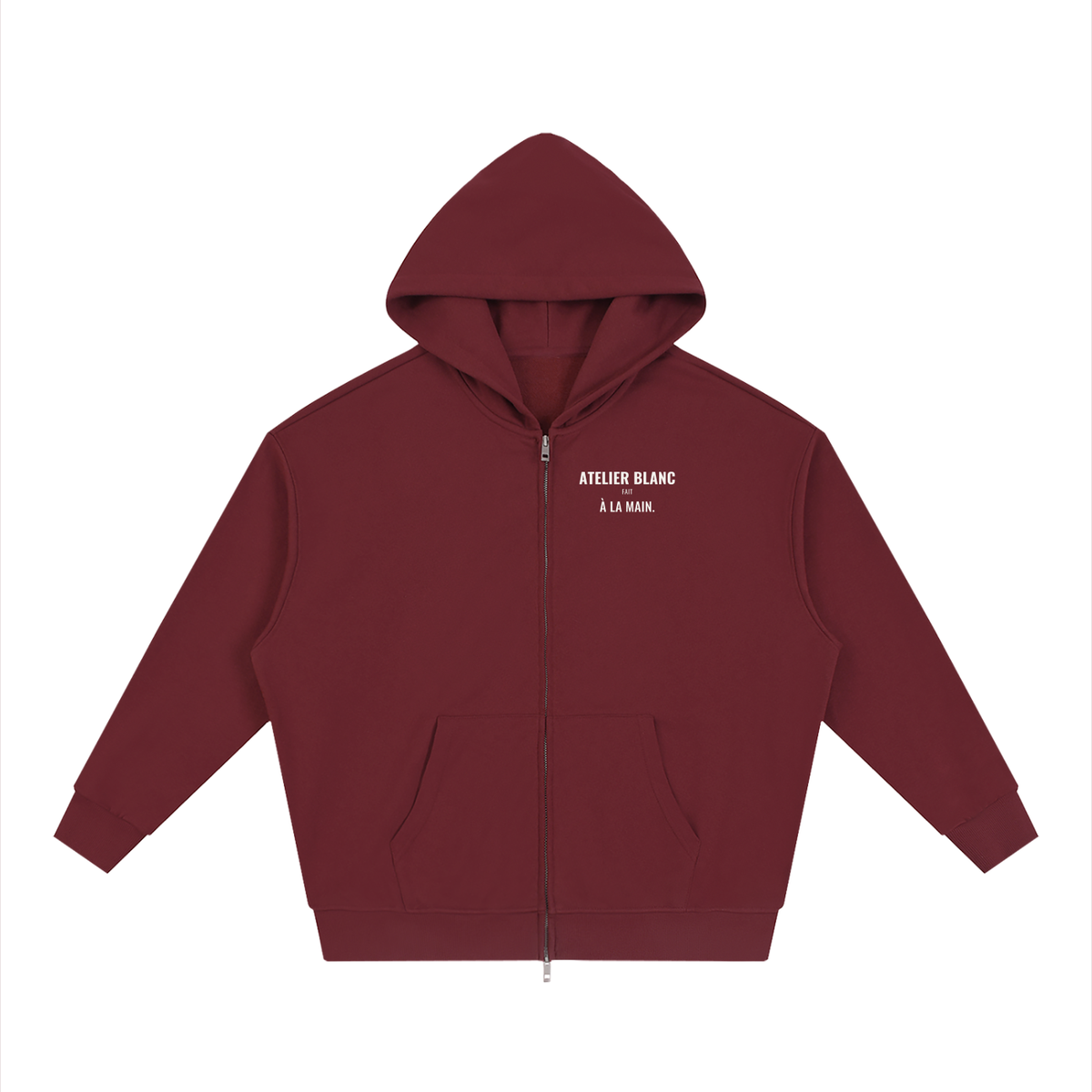 Atelier Blanc Loose Zip Hoodie – Dark Red – front