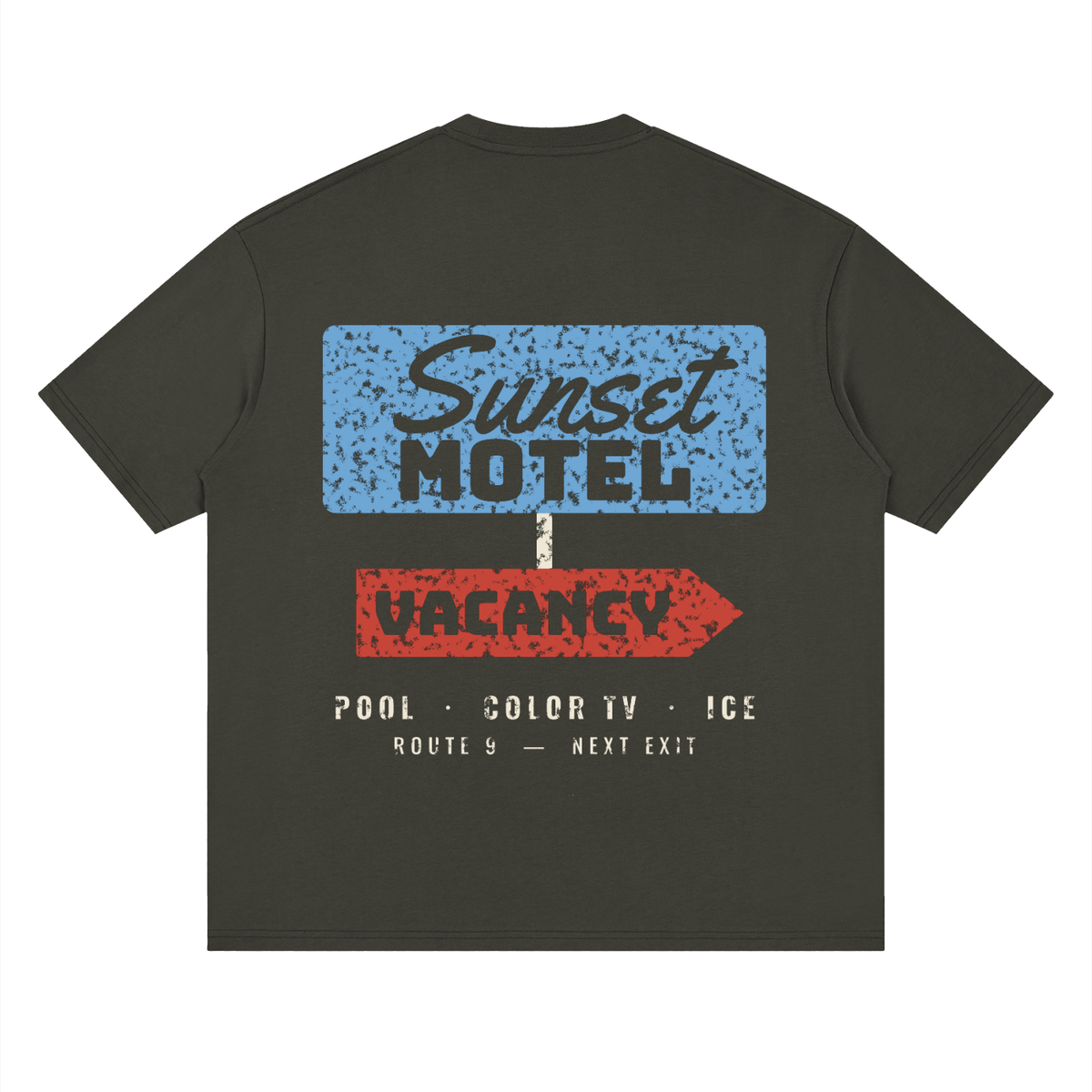 Sunset Motel Drop Shoulder Tee – Dark Gray – back