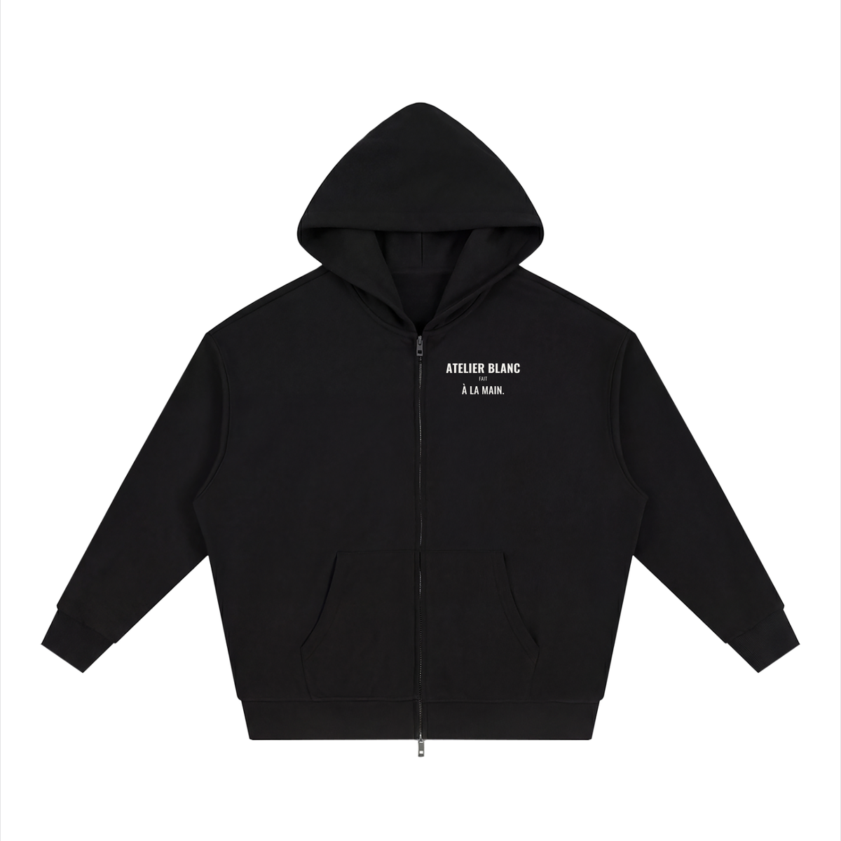 Atelier Blanc Loose Zip Hoodie – Black – front