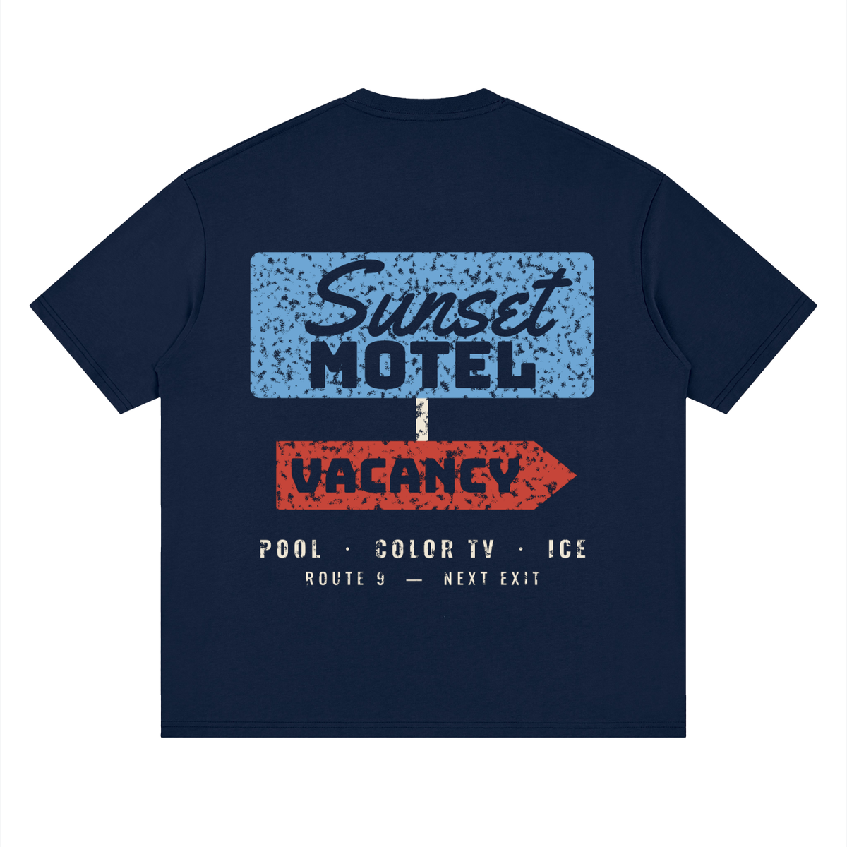 Sunset Motel Drop Shoulder Tee – Navy Blue – back