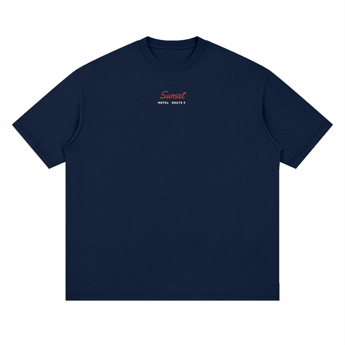 Sunset Motel Drop Shoulder Tee – Navy Blue – front