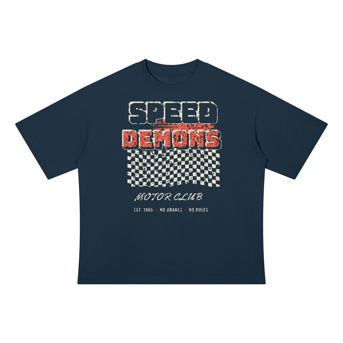 Speed Demons Drop Shoulder Tee – Navy Blue – front