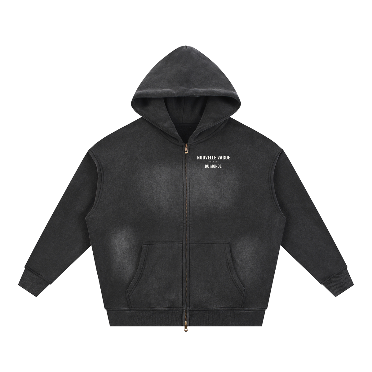 Nouvelle Vague Boxy Zip Hoodie – Black – front