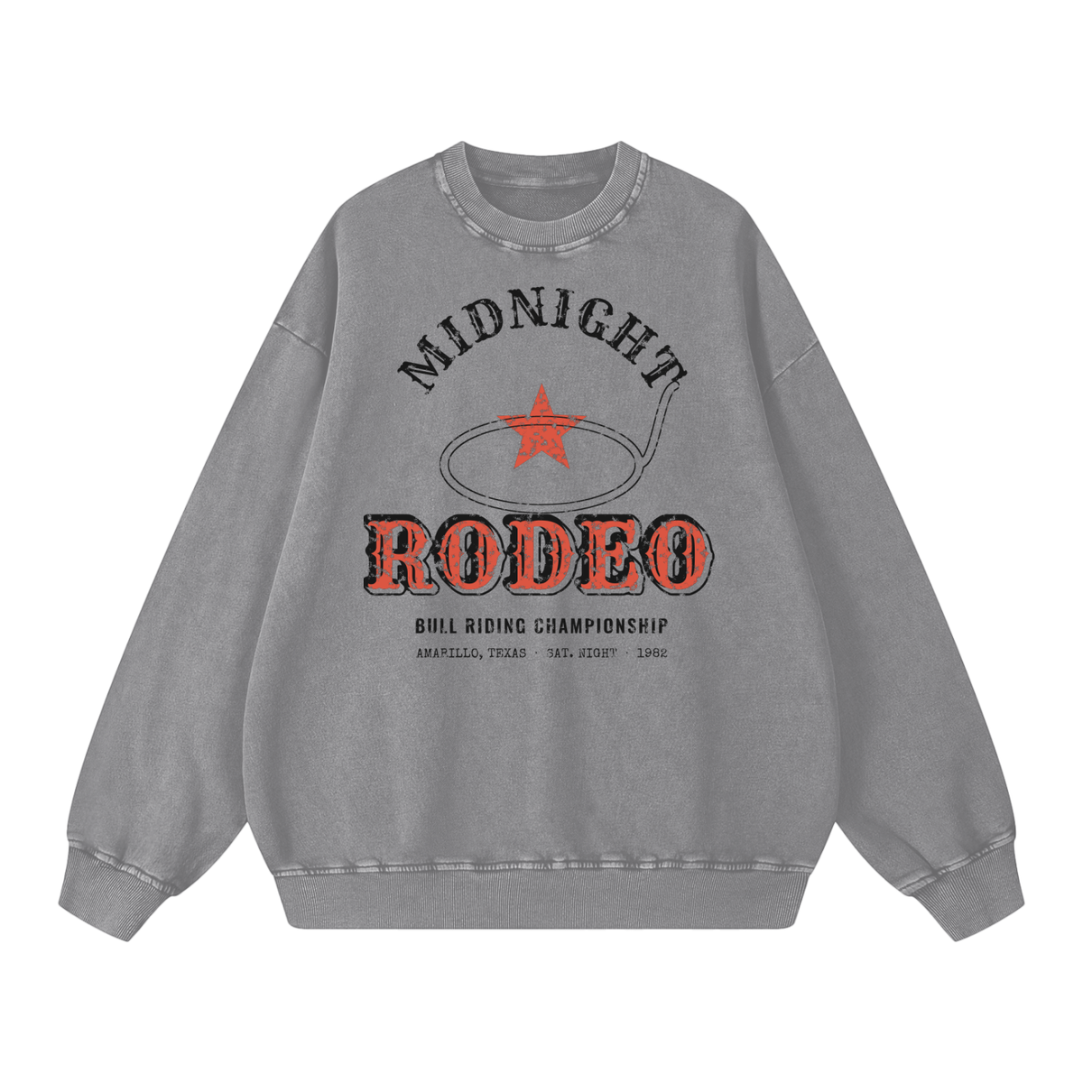 Midnight Rodeo Snow Wash Sweatshirt – Light Gray – front