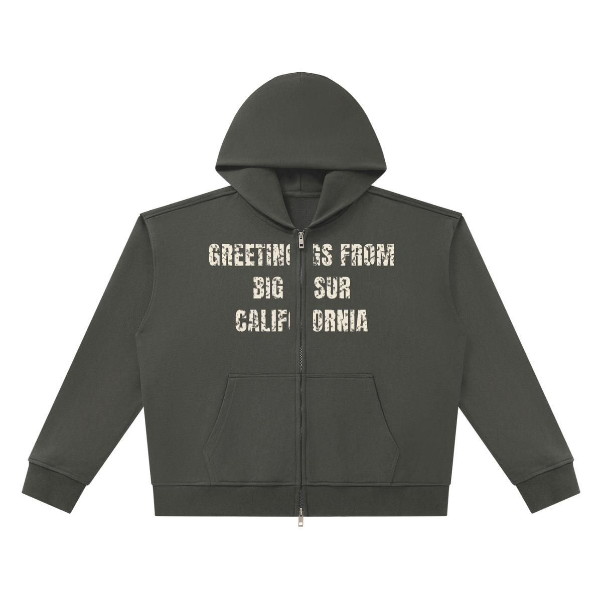 Greetings From Big Sur Heavyweight Full Zip Hoodie – Dark Gray – front