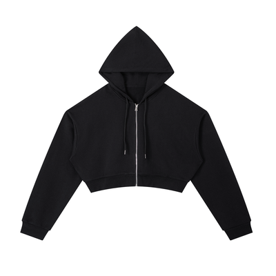 Essential Cropped Zip-Up Hoodie – White & Oat Gray