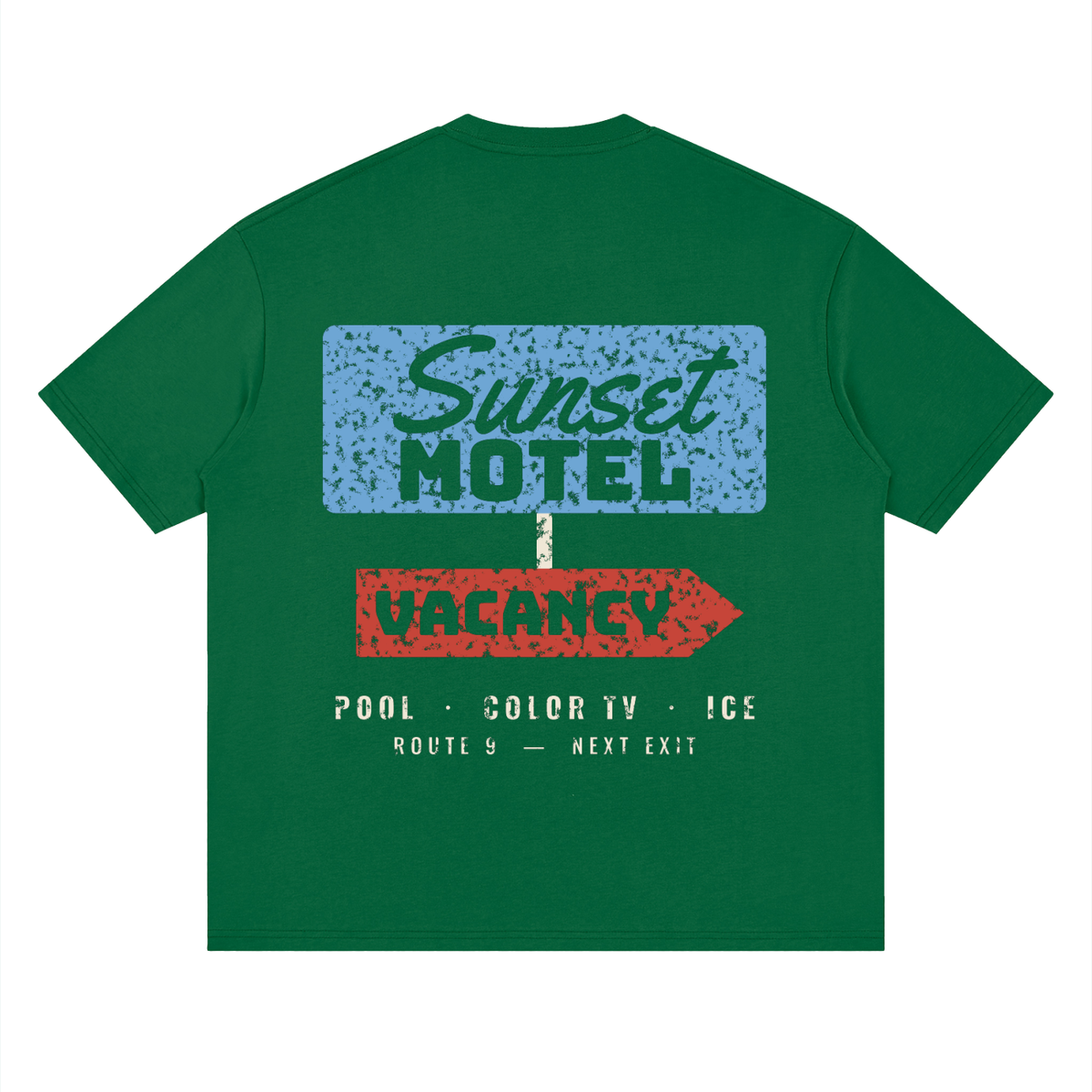 Sunset Motel Drop Shoulder Tee – Green – back