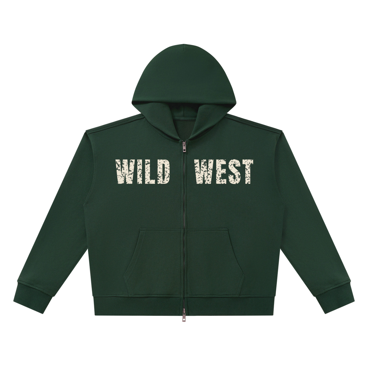Wild West Heavyweight Full Zip Hoodie – Dark Green – front