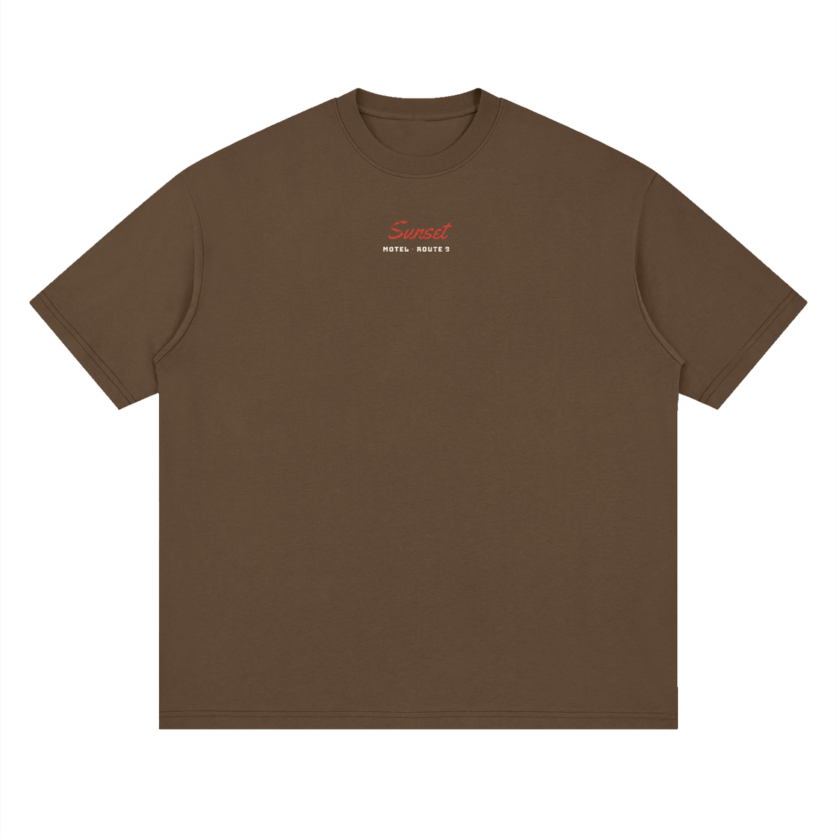 Sunset Motel Drop Shoulder Tee – Dark Brown – front