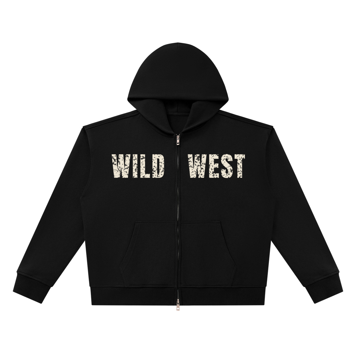 Wild West Heavyweight Full Zip Hoodie – Black – front