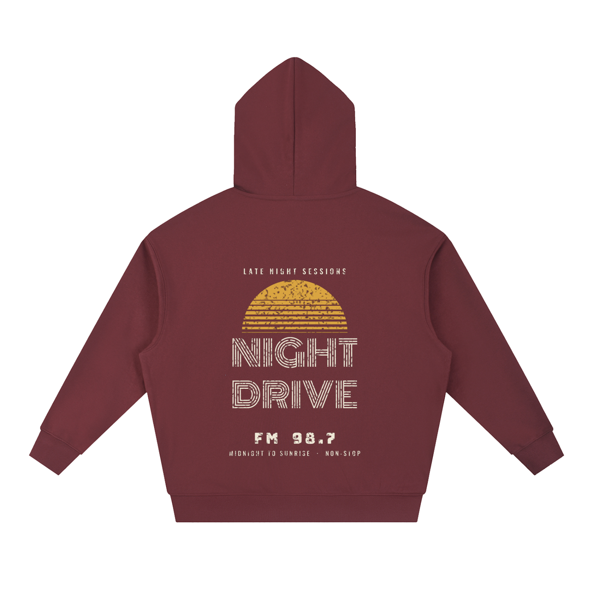 Night Drive Boxy Hoodie – Dull Red – back