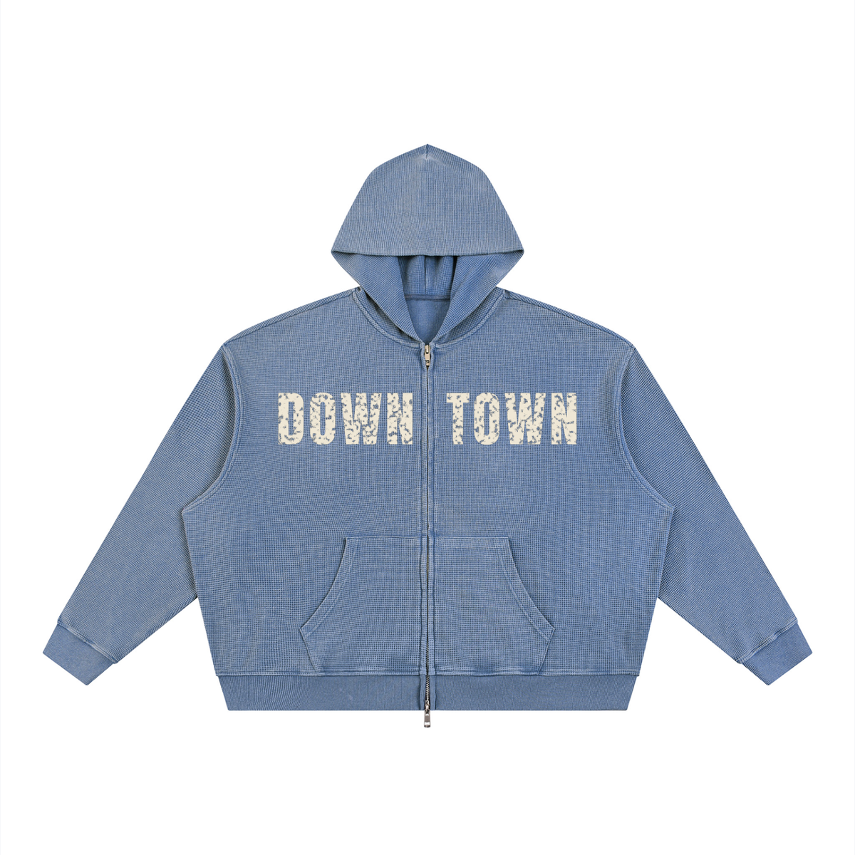 Downtown Waffle Full Zip Hoodie – Jeans Blue – front