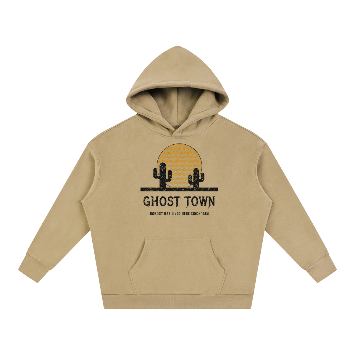 Ghost Town Fleeced Hoodie – Gray Apricot – front