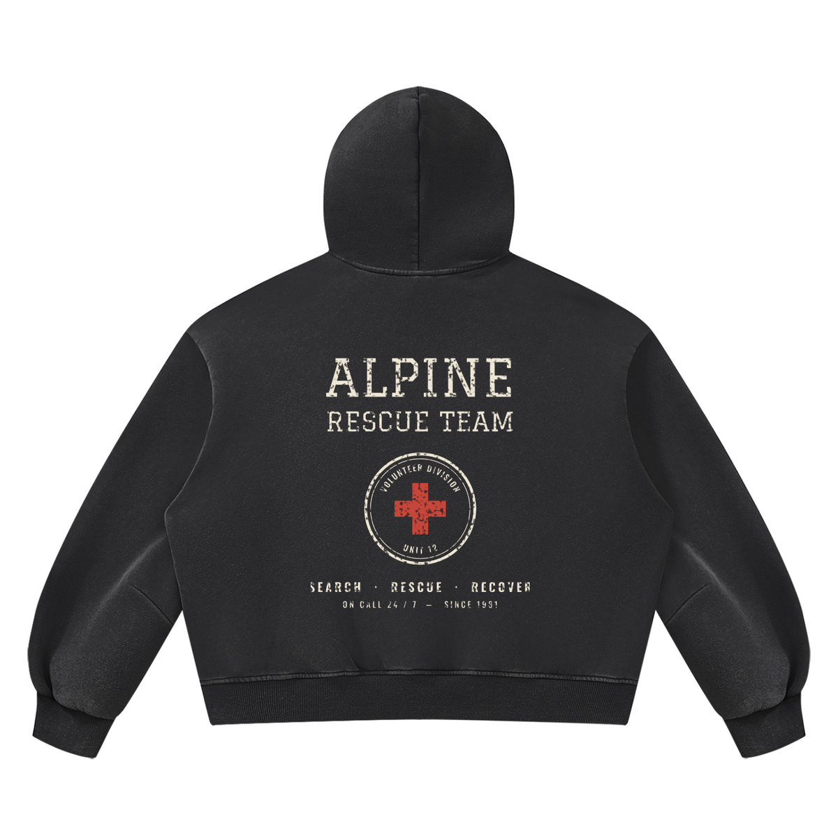 Alpine Rescue Vintage Wash Hoodie – Black – back