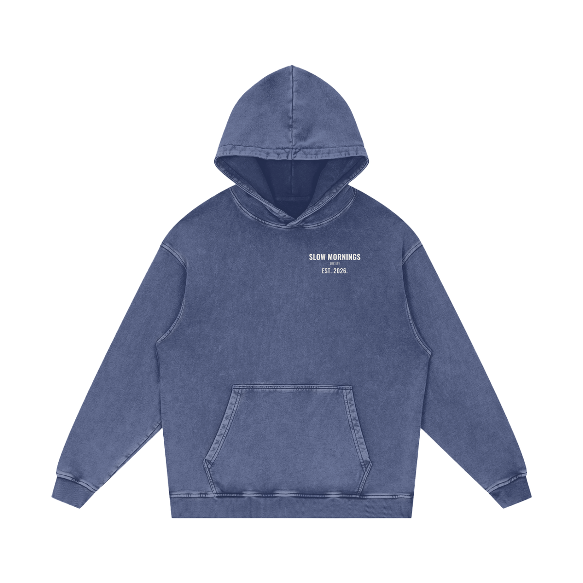 Slow Mornings Snow Wash Hoodie – Dark Blue – front