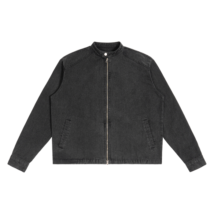 Washed Black Zip Denim Jacket