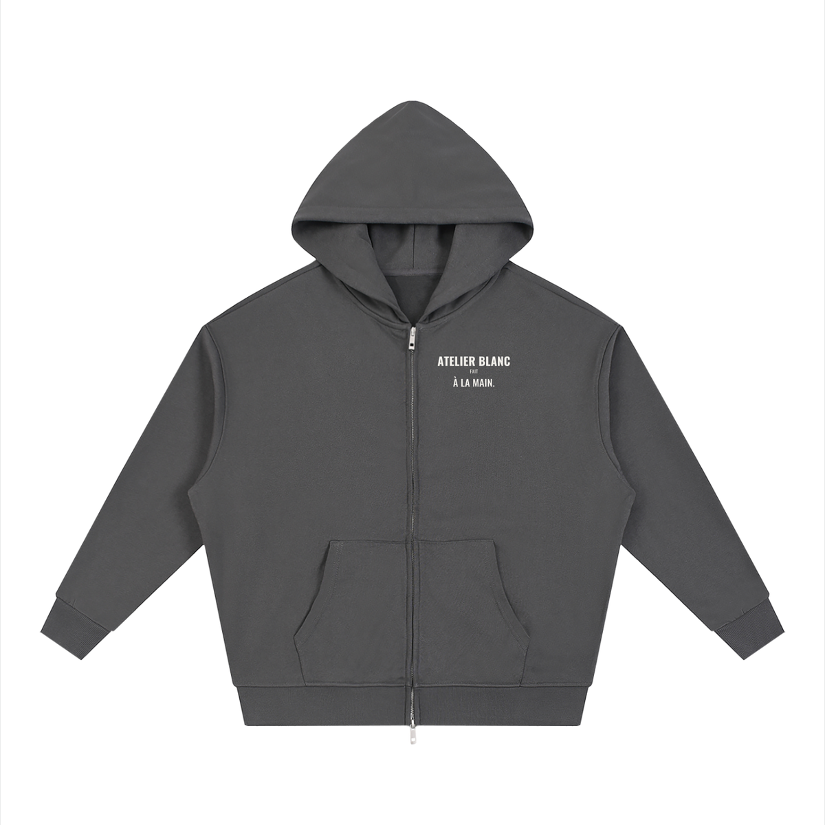 Atelier Blanc Loose Zip Hoodie – Dark Gray – front