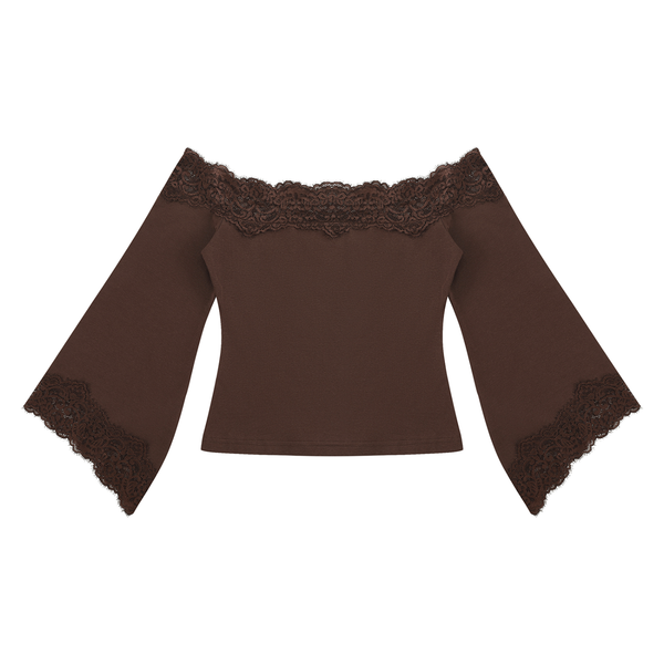 Off-the-Shoulder Lace Trim T-Shirt