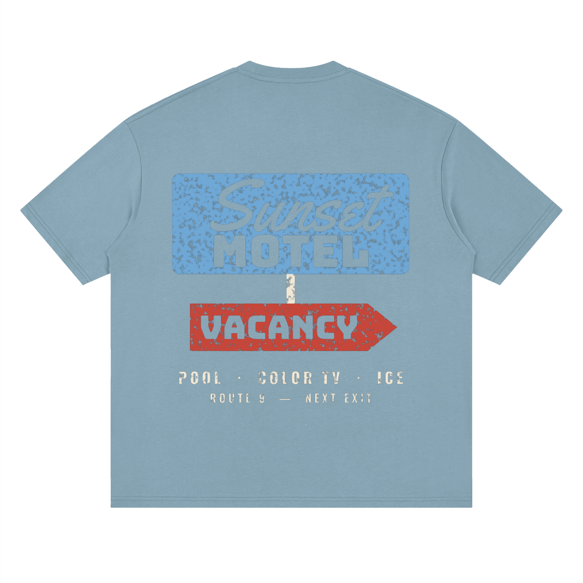 Sunset Motel Drop Shoulder Tee – Rain Washed – back