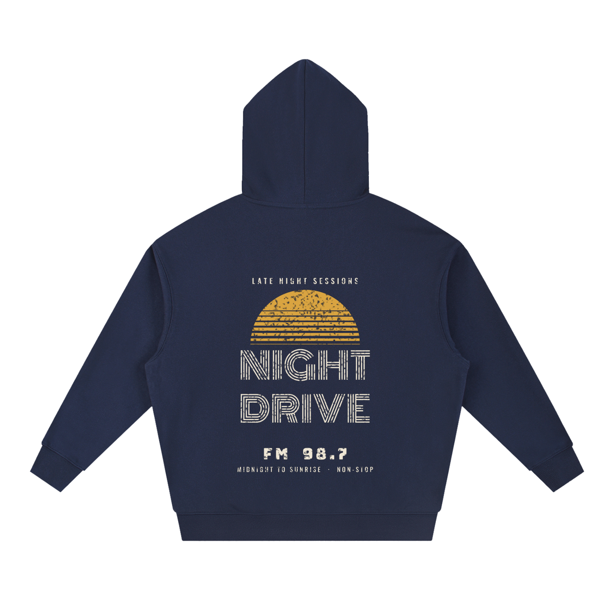 Night Drive Boxy Hoodie – Navy Blue – back