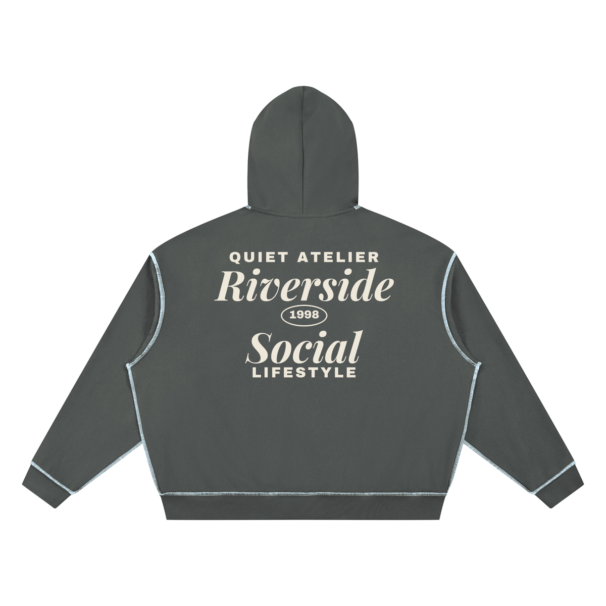 Quiet Atelier Topstitch Hoodie – Dark Gray – back