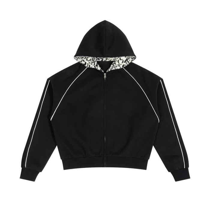 Boxy Fleece Piping Full Zip Hoodie
