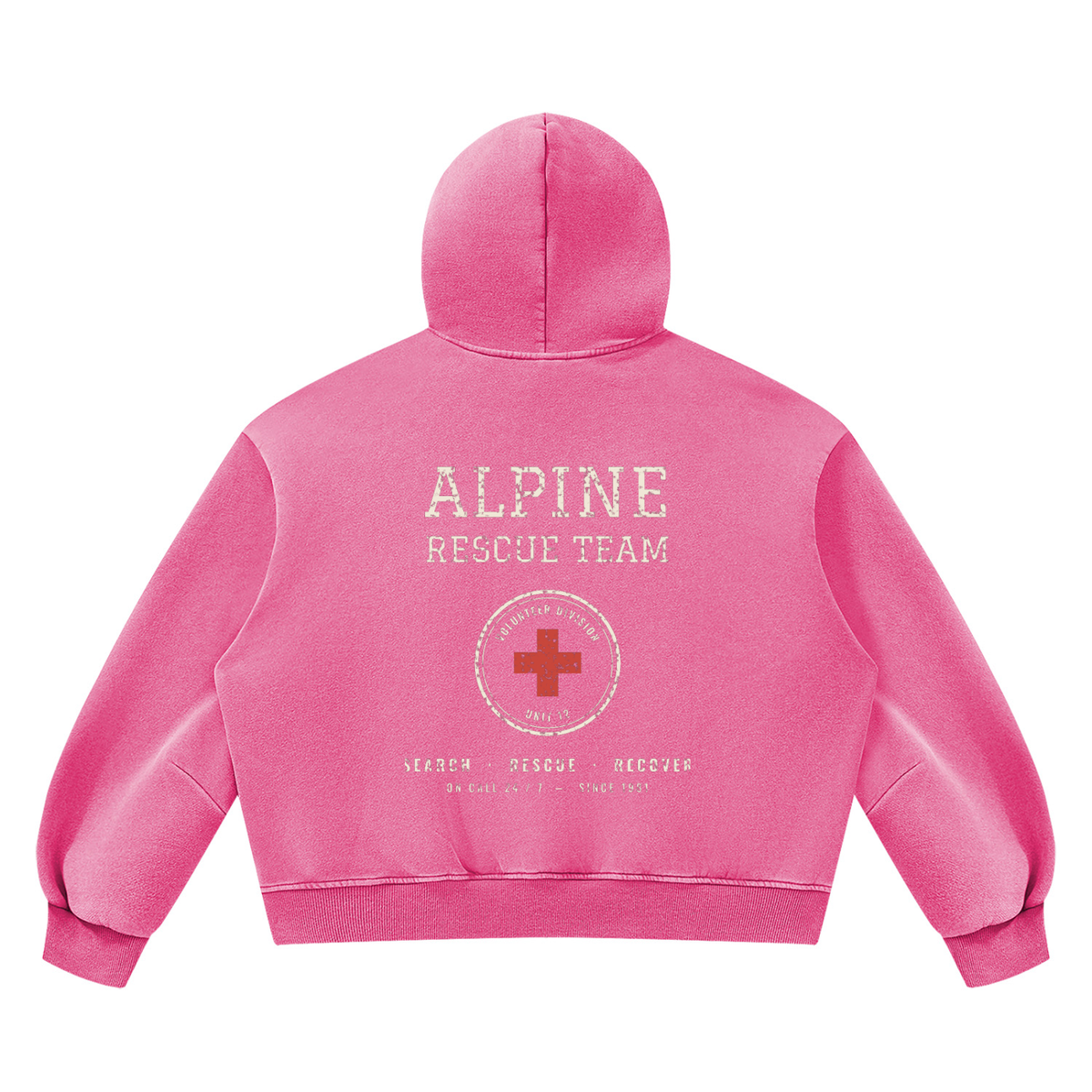Alpine Rescue Vintage Wash Hoodie – Rose Red – back