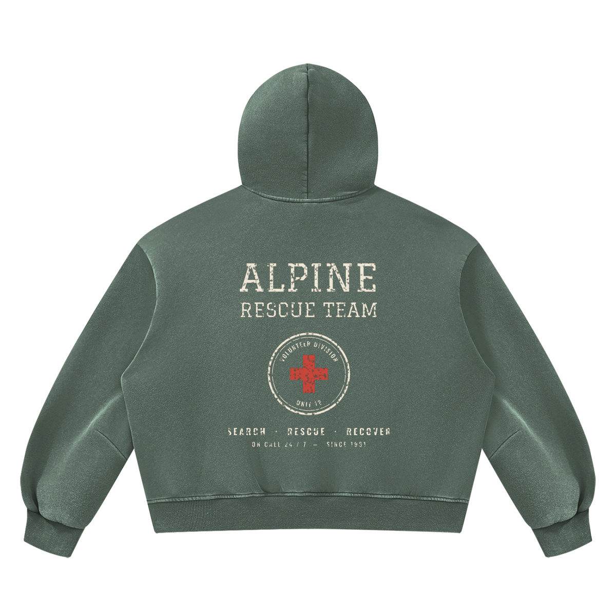Alpine Rescue Vintage Wash Hoodie – Washed Green – back