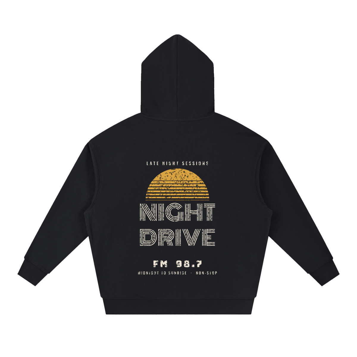 Night Drive Boxy Hoodie – Black – back