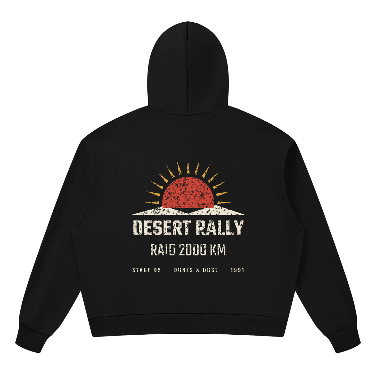Desert Rally Drop Shoulder Hoodie – Black – back