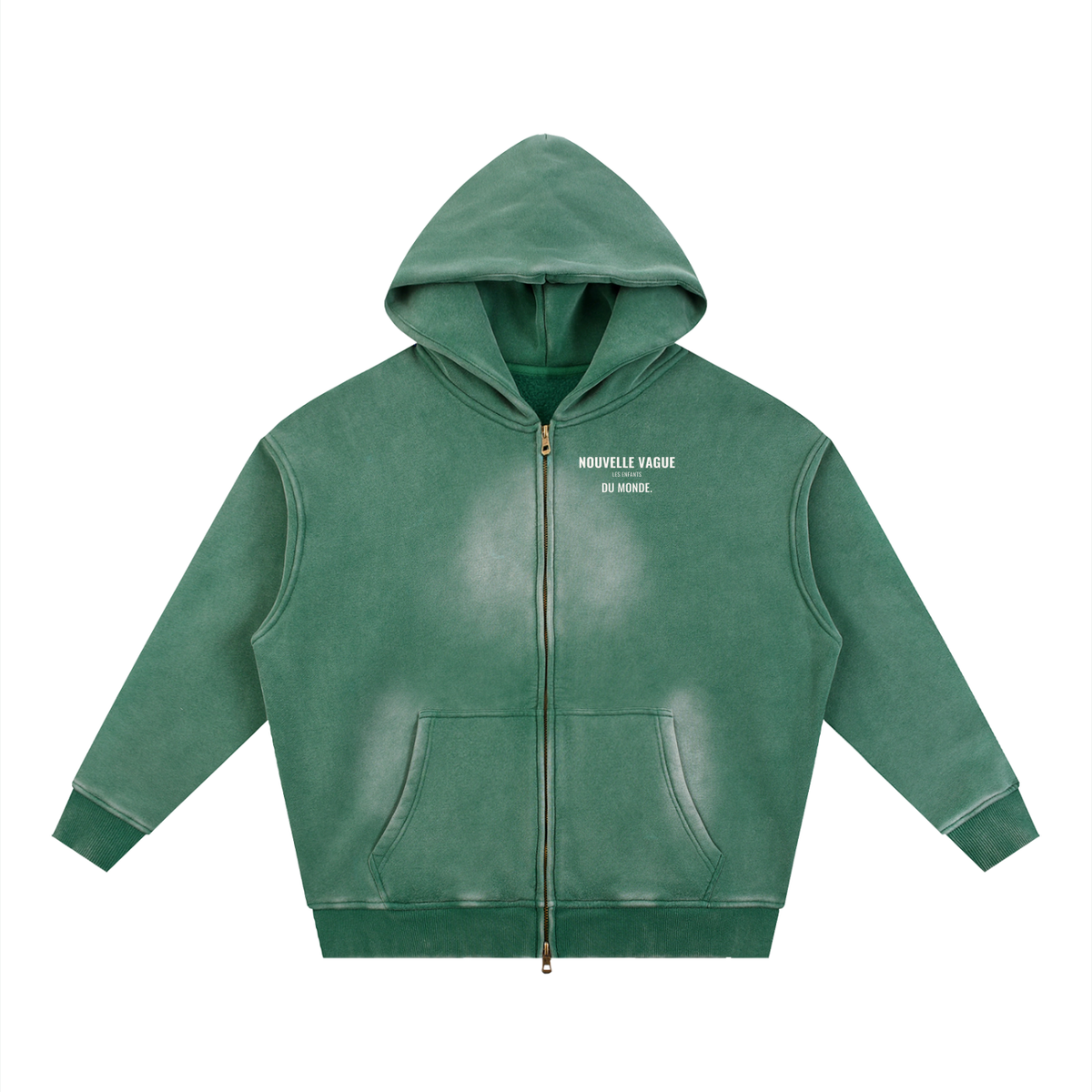 Nouvelle Vague Boxy Zip Hoodie – Dark Green – front