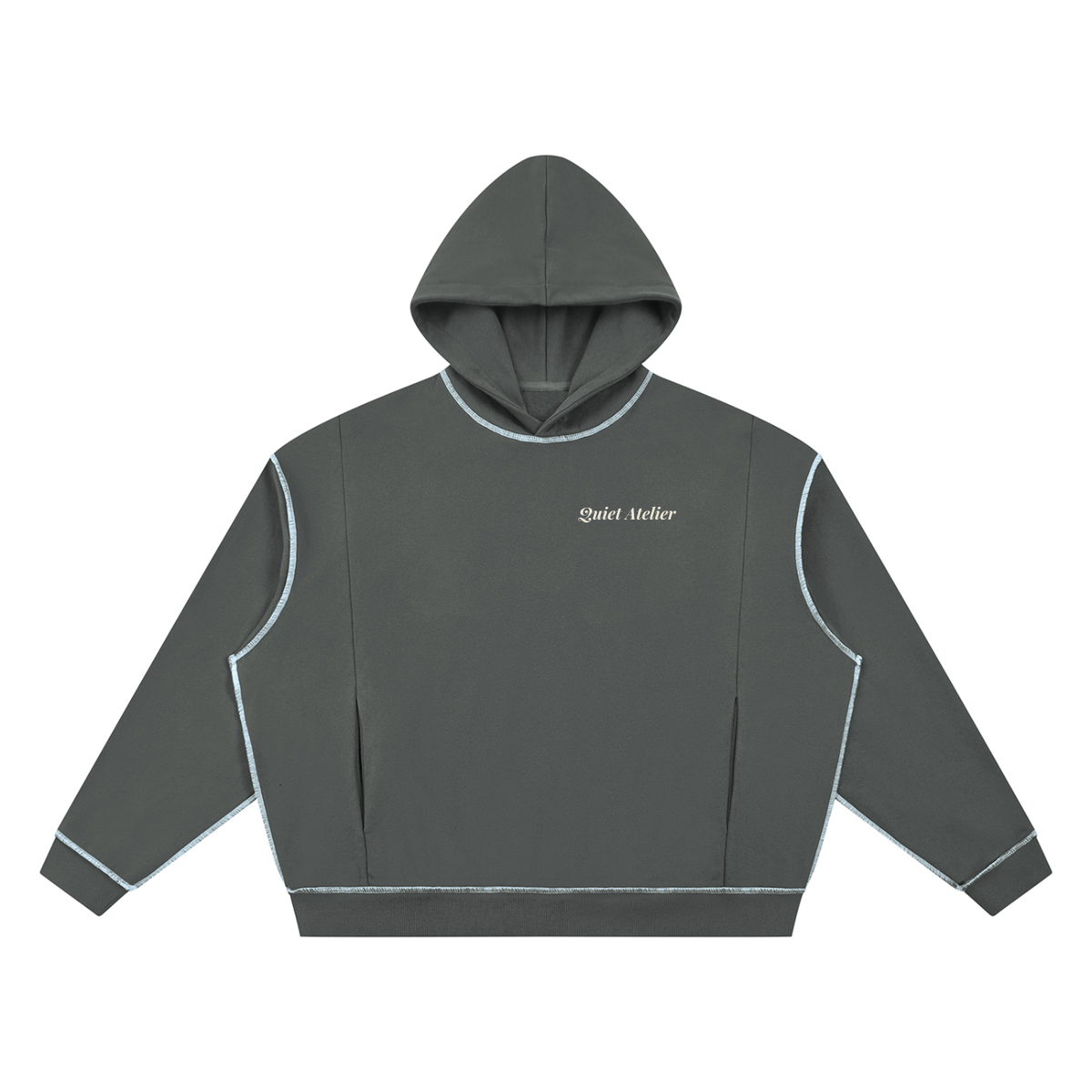 Quiet Atelier Topstitch Hoodie – Dark Gray – front