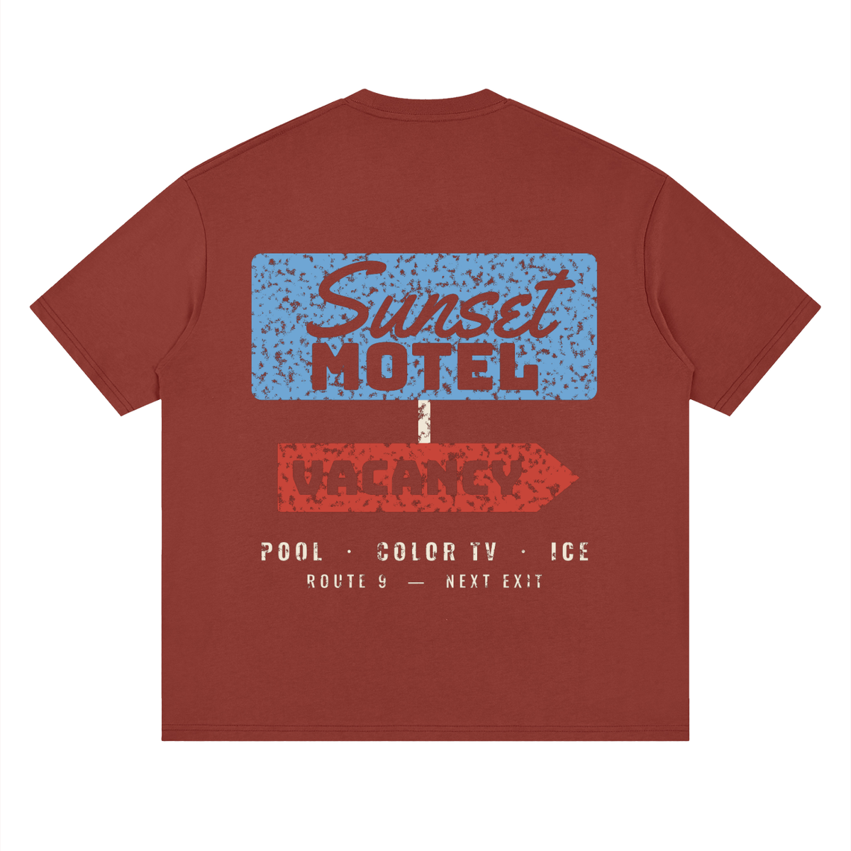 Sunset Motel Drop Shoulder Tee – Brick Red – back