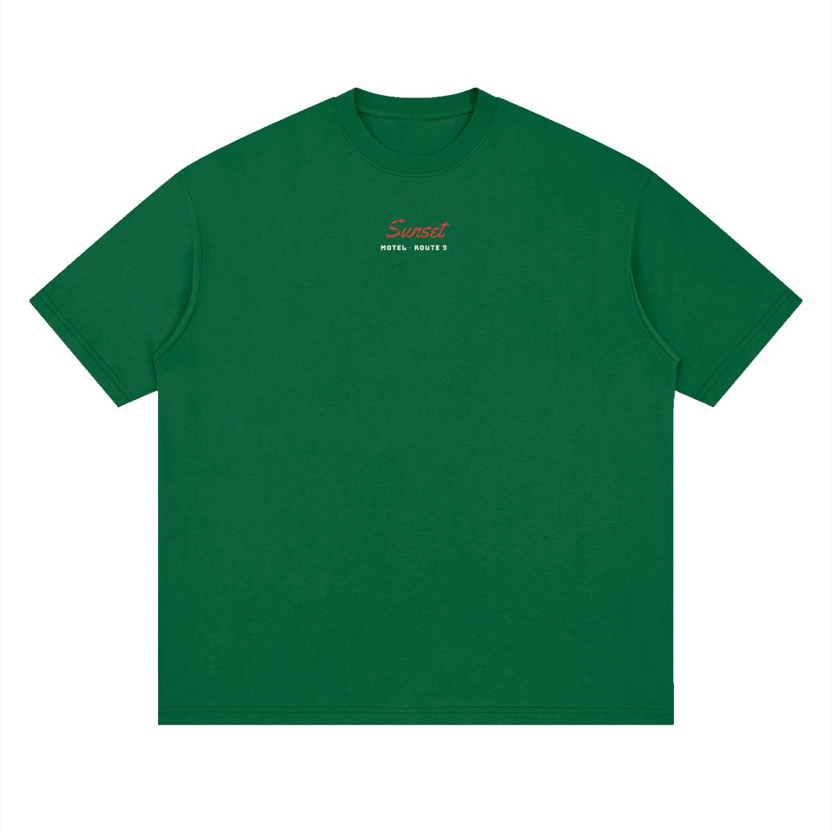 Sunset Motel Drop Shoulder Tee – Green – front