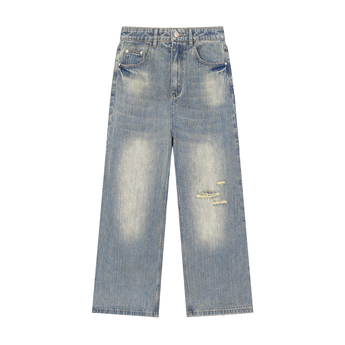 Distressed Vintage Wash Wide Leg Jeans